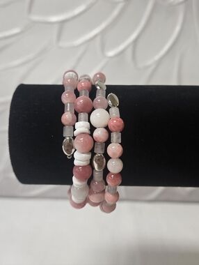 "Penny" Handcrafted Pink And White Beaded Wrap Bracelet 2